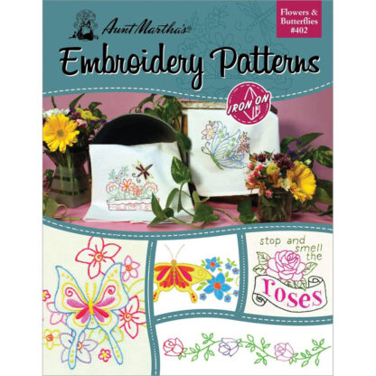 Iron-On Embroidery Patterns - B402 - Flowers & Butterflies - Aunt Martha's for Colonial Patterns