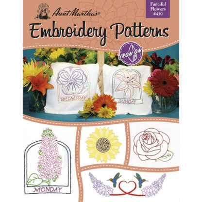 Iron-On Embroidery Patterns - B410 - Fanciful Flowers - Aunt Martha's for Colonial Patterns