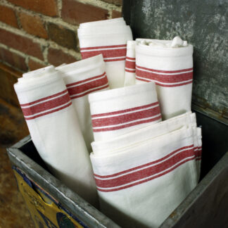 Hemmed Tea Towel  - Red Stripe 18x28  - Colonial Patterns