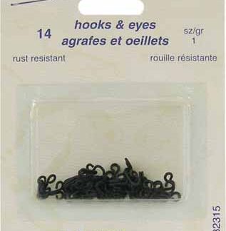 Notions - Hooks & Eyes - Size 1 - Black - 14 sets - Unique