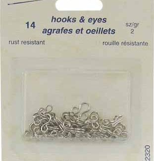 Notions - Hooks & Eyes - Size 2 - Silver - 14 sets - Unique