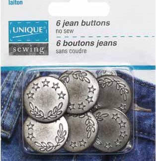 Notions - Jean Buttons - Brass - No Sew - 20mm/3/4" - 6/pkg - Un