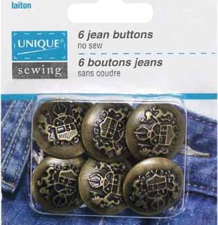 Notions - Jean Buttons - Brass - No Sew - 20mm/ 3/4" - 6/pkg - U