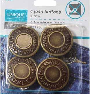 Notions - Jean Buttons - Brass - No Sew - 25mm/1" - 4/pkg - Uniq
