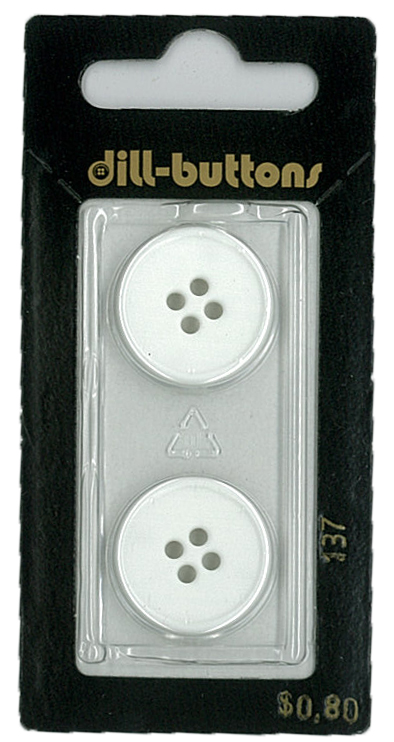 Button - 0137 - 20 mm - White - by Dill Buttons of America