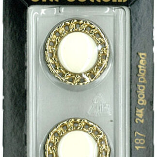 Button - 0187 - 20 mm - White with gold accent - by Dill Buttons