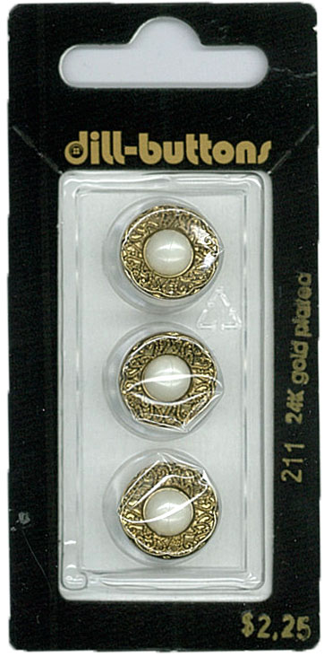 Button - 0211 - 14 mm - White with gold accent - by Dill Buttons