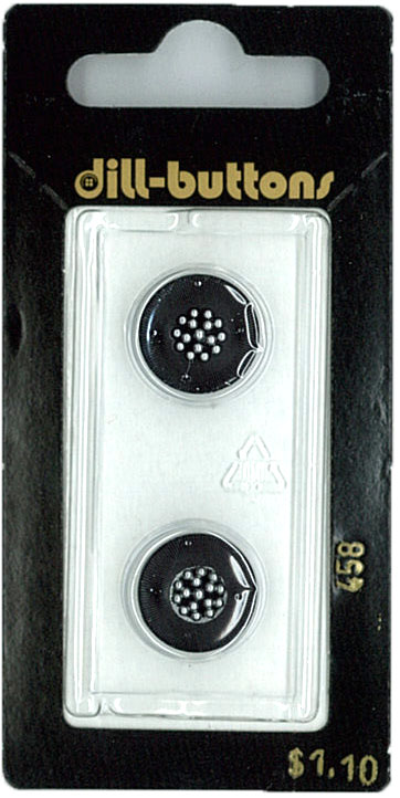 Button - 0458 - 14 mm - Black with silver - by Dill Buttons of A