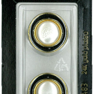 Button - 0483 - 20 mm - Black with gold and pearl - 24K Gold Pla