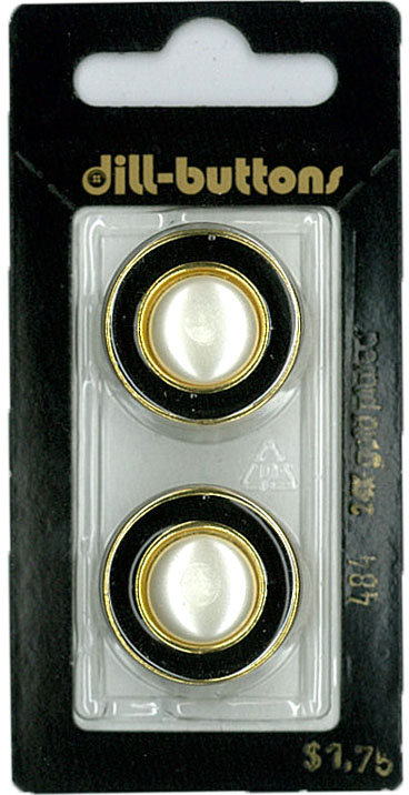 Button - 0484 - 23 mm - Black with gold and pearl - 24K Gold Pla