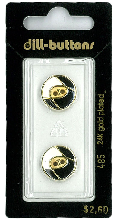 Button - 0485 - 15 mm - Black with gold and pearl - 24K Gold Pla