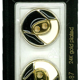 Button - 0487 - 23 mm - Black with gold and pearl - 24K Gold Pla
