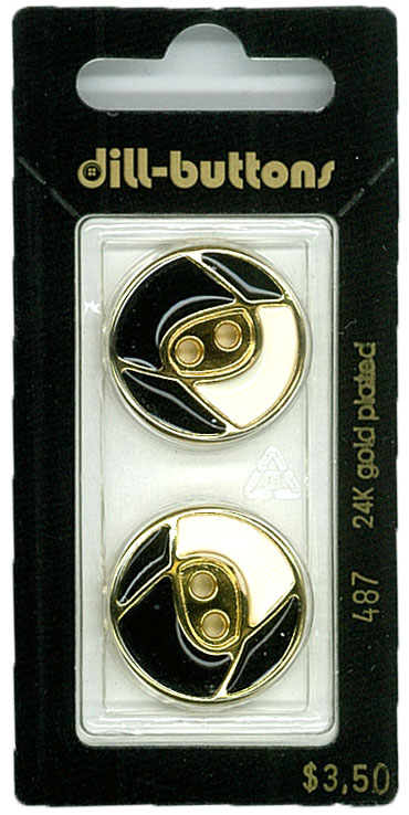 Button - 0487 - 23 mm - Black with gold and pearl - 24K Gold Pla