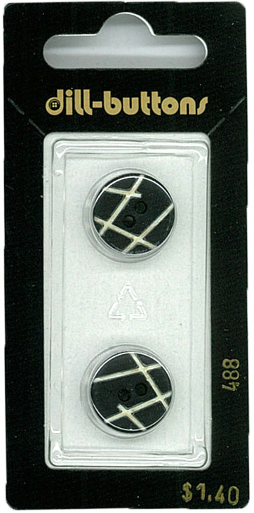 Button - 0488 - 15 mm - Black with white - by Dill Buttons of Am