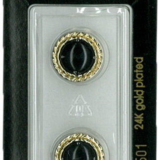 Button - 0501 - 15 mm - Black with gold - 24K Gold Plated - by D