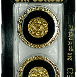 Button - 0523 - 25 mm - Black with gold - 24K gold plated - by D