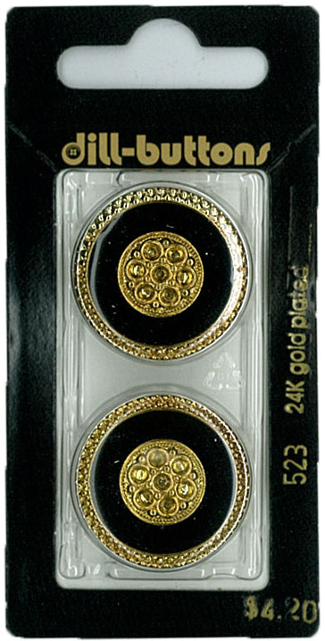 Button - 0523 - 25 mm - Black with gold - 24K gold plated - by D