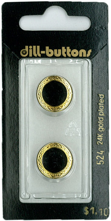 Button - 0524 - 15 mm - Black with gold - 24K gold plated - by D