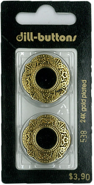 Button - 0538 - 25 mm - Black with gold - 24K gold plated - by D