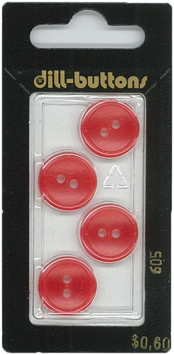 Button - 0605 - 15mm - Red - by Dill Buttons of America