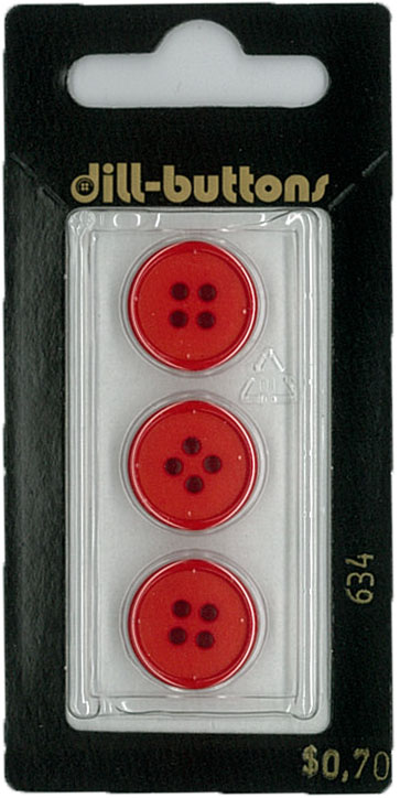 Button - 0634 - 15mm - Red - by Dill Buttons of America