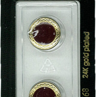 Button - 0768 - 15 mm - Maroon with gold - 24K gold plated - by