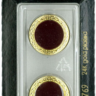 Button - 0769 - 20 mm - Maroon with gold - 24K gold plated - by