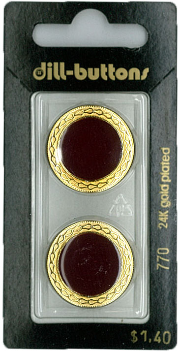 Button - 0770 - 23 mm - Maroon with gold - 24K Gold Plated - by