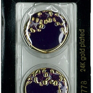 Button - 0778 - 23 mm - Purple with gold - 24K gold plated - by