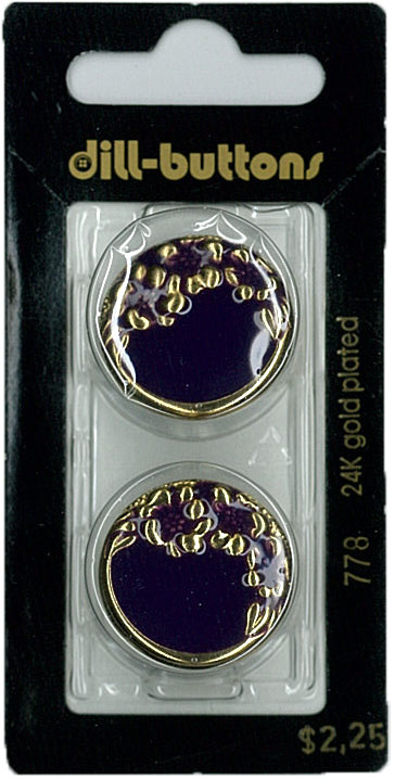 Button - 0778 - 23 mm - Purple with gold - 24K gold plated - by