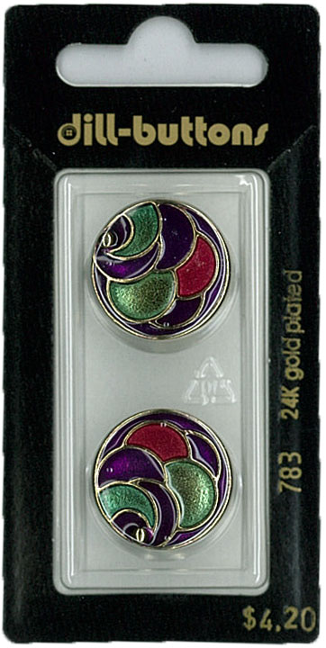 Button - 0783 - 20 mm - Purple, Green & Red with Gold - 24K gold