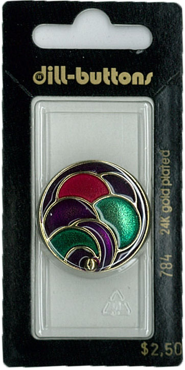 Button - 0784 - 28 mm - Purple, Green & Red with Gold - 24K Gold