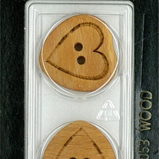 Button - 1053 - 23 mm - Light Brown - Circle with heart carved -
