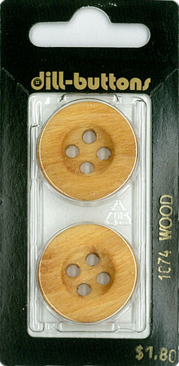 Button - 1074 - 25 mm - Light Brown - Wood - by Dill Buttons of