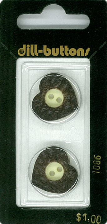 Button - 1086 - 20 mm - Brown and White Heart - by Dill Buttons