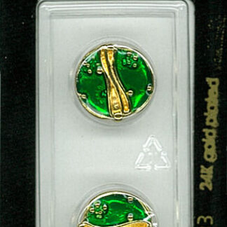 Button - 1233 - 15 mm - Green with gold - 24K gold plated - by D
