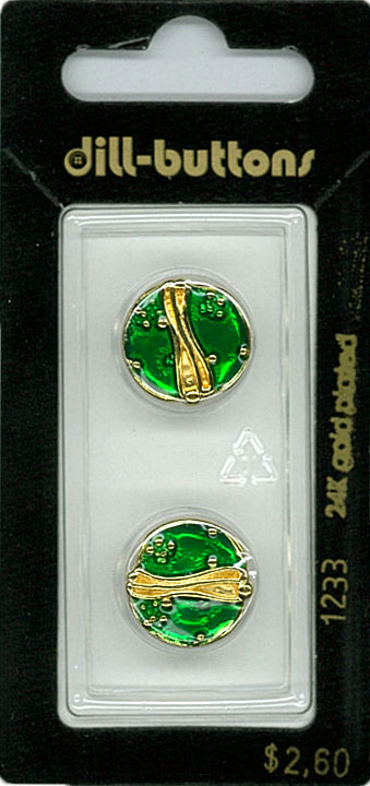 Button - 1233 - 15 mm - Green with gold - 24K gold plated - by D