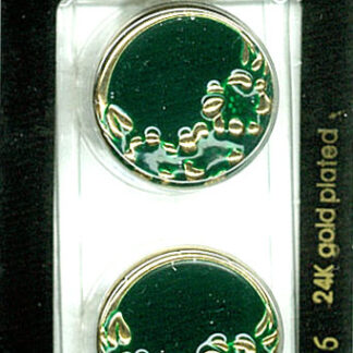 Button - 1236 - 23 mm - Green with gold - 24K Gold Plated - by D