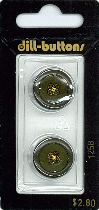 Button - 1258 - 18 mm - Olive Green with gold flower - by Dill B