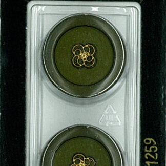 Button - 1259 - 23 mm - Olive Green with gold flower - by Dill B