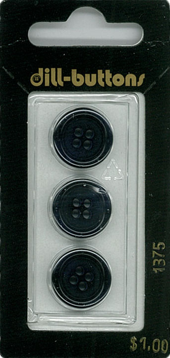 Button - 1375 - 15 mm - Bluish Black - by Dill Buttons of Americ