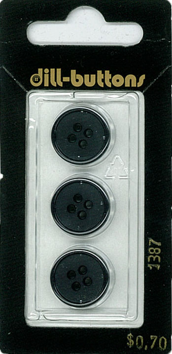 Button - 1388 - 15 mm - Bluish Black - by Dill Buttons of Americ