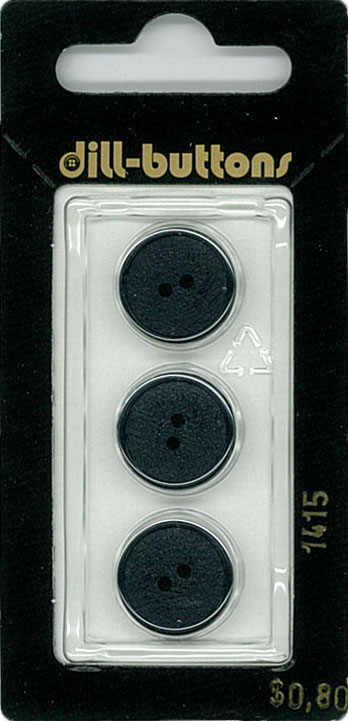 Button - 1415 - 15 mm - Bluish Black - by Dill Buttons of Americ