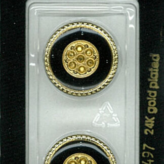 Button - 1497 - 20 mm - Black with gold - 24K gold plated - by D