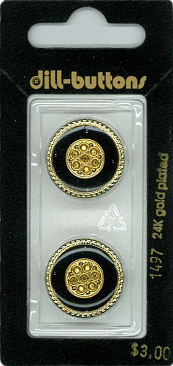 Button - 1497 - 20 mm - Black with gold - 24K gold plated - by D
