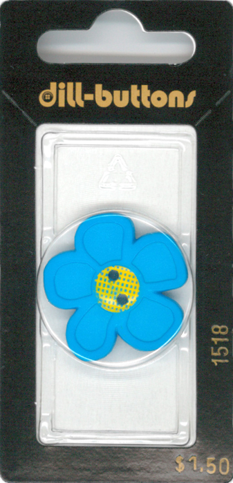 Button - 1518 - 28 mm - Blue - Flower - by Dill Buttons of Ameri