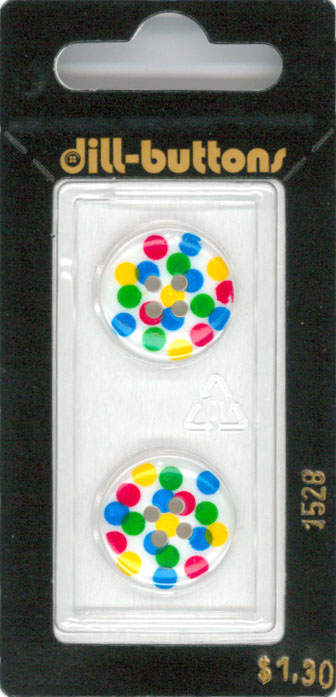 Button - 1528 - 18 mm - White - Red, Yellow, Green and Blue dots