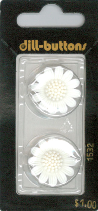 Button - 1532 - 20 mm - White - Flower - by Dill Buttons of Amer