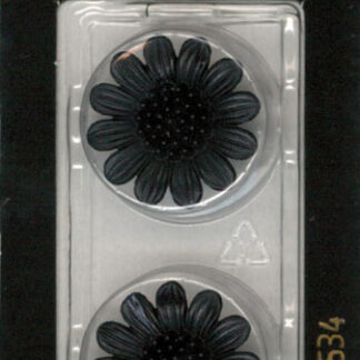 Button - 1534 - 20 mm - Black - Flower - by Dill Buttons of Amer