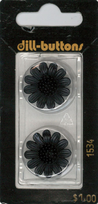 Button - 1534 - 20 mm - Black - Flower - by Dill Buttons of Amer